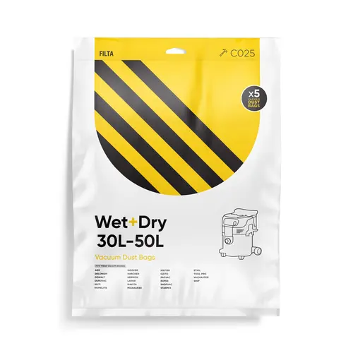 Filta Wet & Dry 50lt Microfibre Vacuum Cleaner Bags 5 Pack - Filta