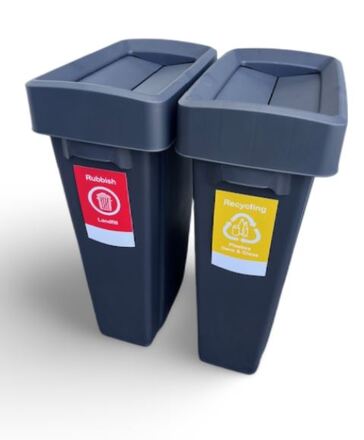 Recycling Bin, 80L Recycle & Rubbish w/ Push Lid SET 2 - Slim Jim