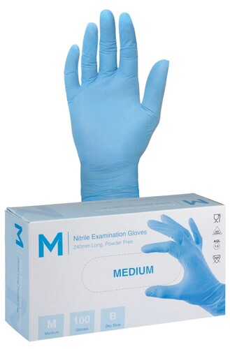 Nitrile Examination Gloves Powder Free - Blue, M, 240mm Cuff, 3.0g  - Matthews