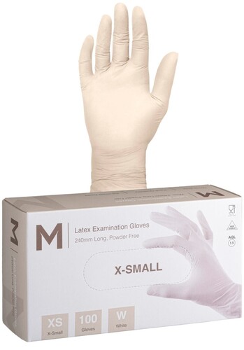 Latex Examination Gloves Powder Free - White, XS, 240mm Cuff, 6.0g  - Matthews