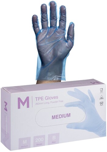 TPE Embossed Gloves Powder Free - Blue, M, 240mm Cuff, 2.0g  - Matthews