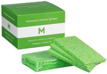 Antibacterial Cellulose Sponges - Green, 100mm x 150mm x 10mm, Pack 3 - Matthews